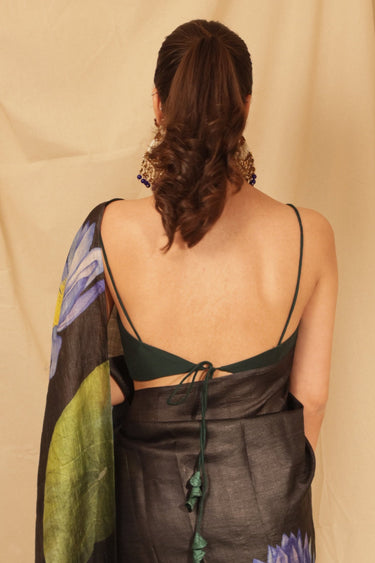 Midnight Forest Charm Dark Green Artificial Silk Blouse